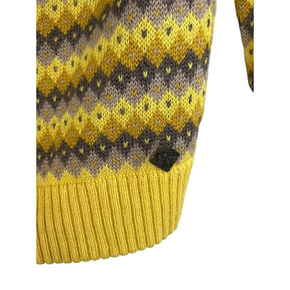 Roxy Yellow & Brown Argyle Pattern Cardigan Wool Blend Button Closure S - Picture 4 of 8